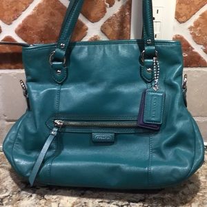 Authentic Green Leather Coach Bag 13x10